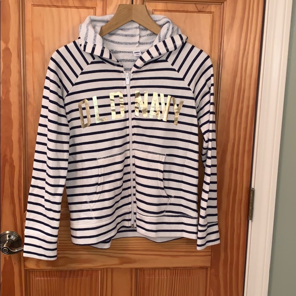 navel and white stripped zip-up sweatshirt - Picture 3 of 5